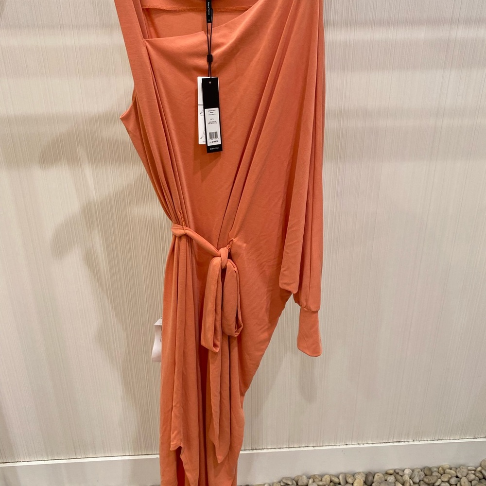 BCBG ASYMMETRICAL SHOULDER PEACH DRESS L